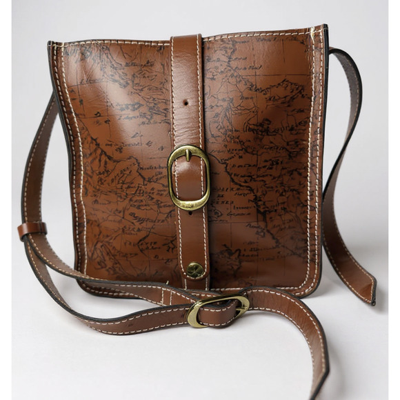Patricia Nash Handbags - Patricia Nash Venezia Pouch Crossbody Purse Leather Map Print Bag in Brown